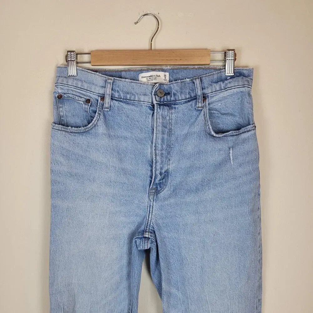 Abercrombie & Fitch Jeans 29 8 Light 90s Straight Ultra High Rise Distressed - Picture 2 of 9